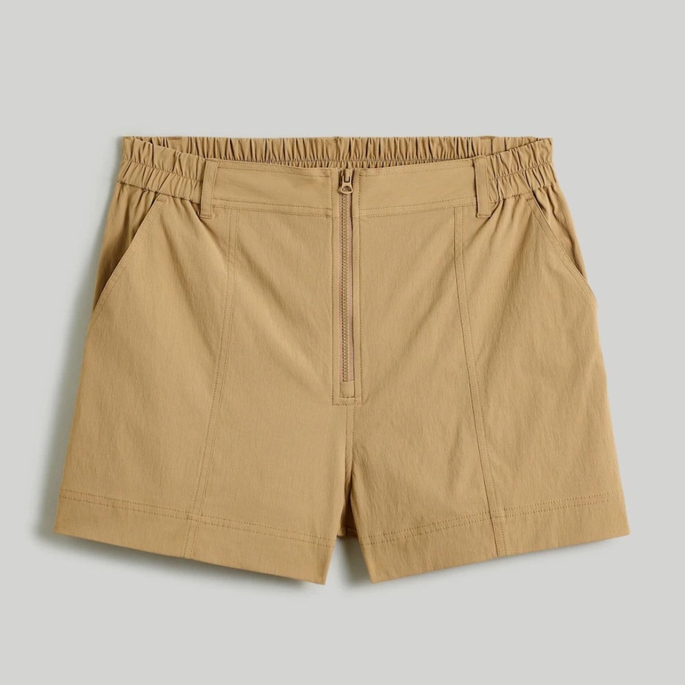 MADEWELL Zip-Front Tapered Shorts in Khaki - size S - airy, lightweight, staple